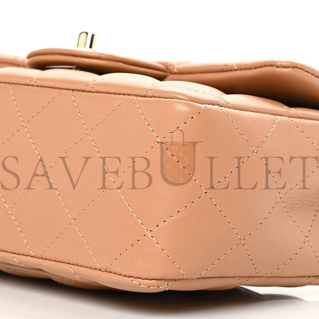 CHANEL LAMBSKIN QUILTED MINI TOP HANDLE RECTANGULAR FLAP BEIGE ROSE GOLD HARDWARE (19*13*6cm) CHANEL LAMBSKIN QUILTED MINI TOP HANDLE RECTANGULAR FLAP BEIGE ROSE GOLD HARDWARE (19*13*6cm)