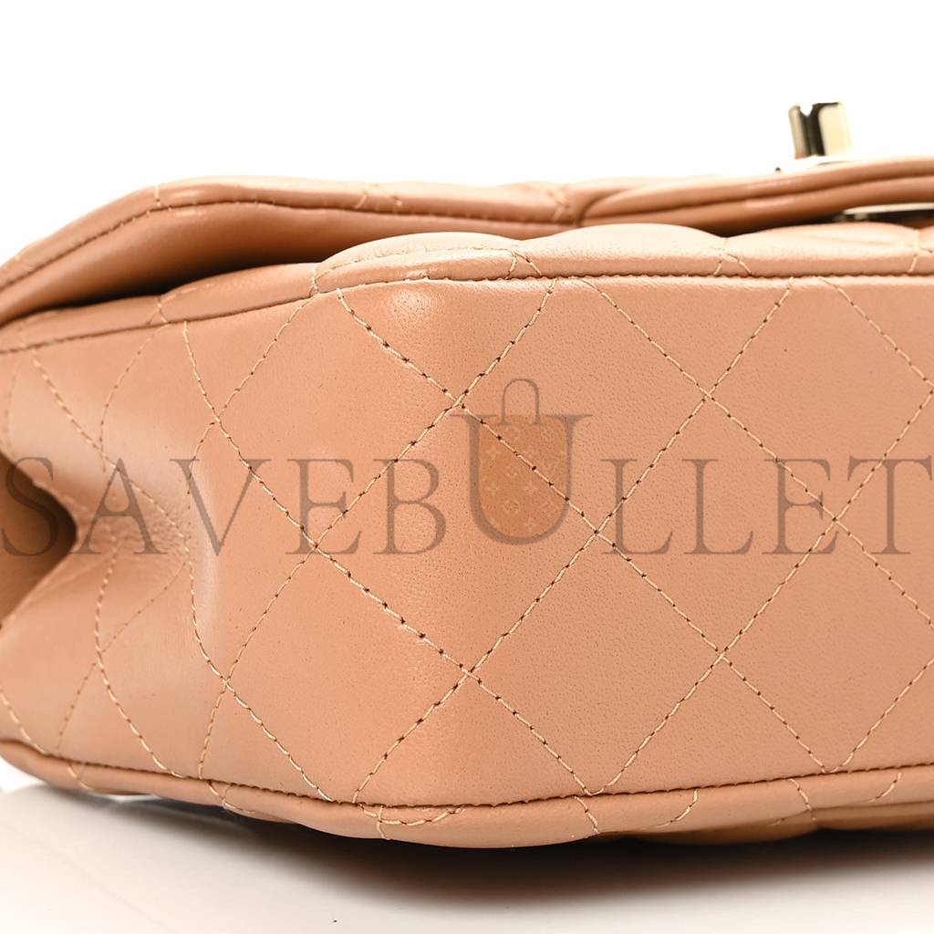 CHANEL LAMBSKIN QUILTED MINI TOP HANDLE RECTANGULAR FLAP BEIGE ROSE GOLD HARDWARE (19*13*6cm) CHANEL LAMBSKIN QUILTED MINI TOP HANDLE RECTANGULAR FLAP BEIGE ROSE GOLD HARDWARE (19*13*6cm)