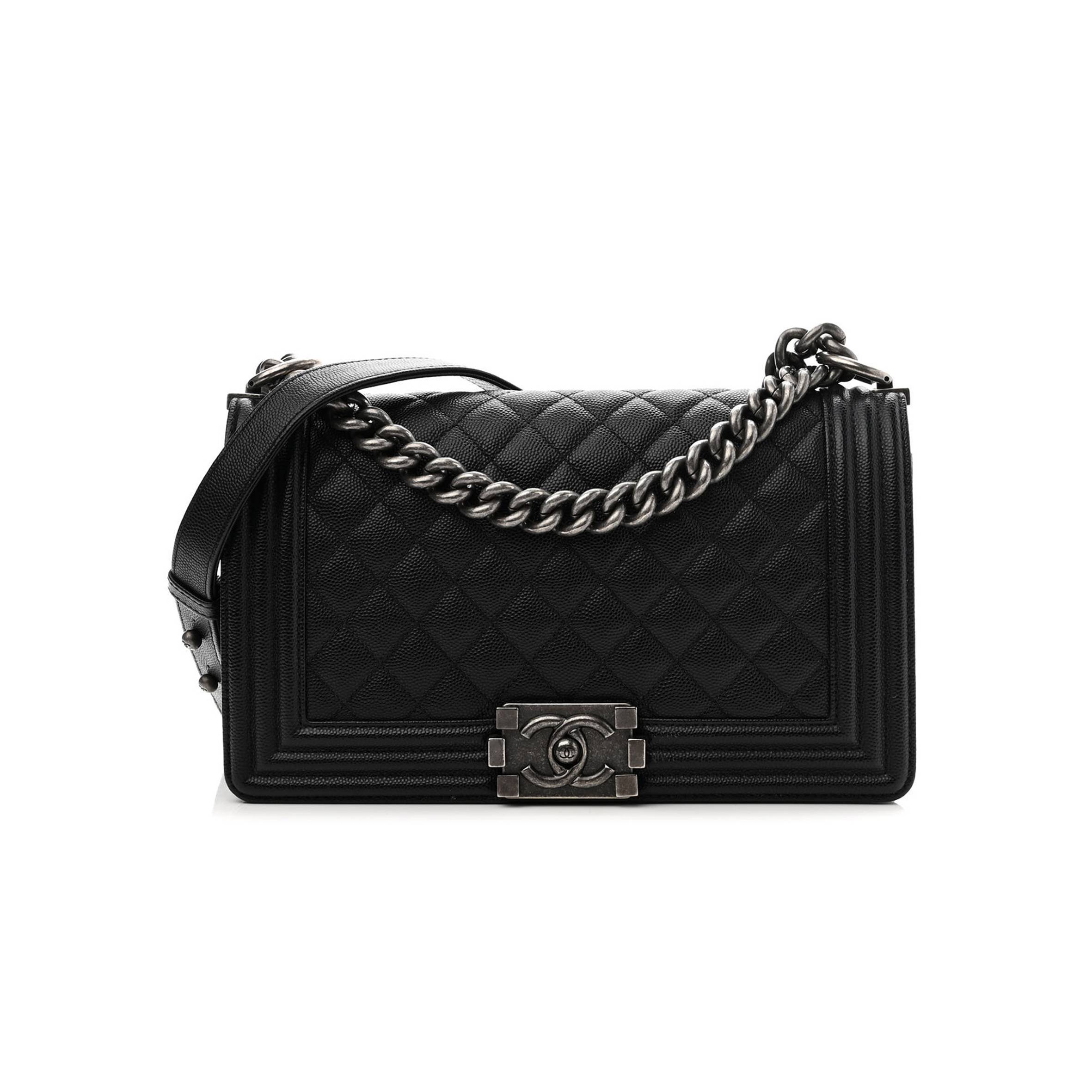 CHANEL CAVIAR QUILTED MEDIUM BOY FLAP BLACK SILVER HARDWARE (25*15*8cm) CHANEL CAVIAR QUILTED MEDIUM BOY FLAP BLACK SILVER HARDWARE (25*15*8cm)