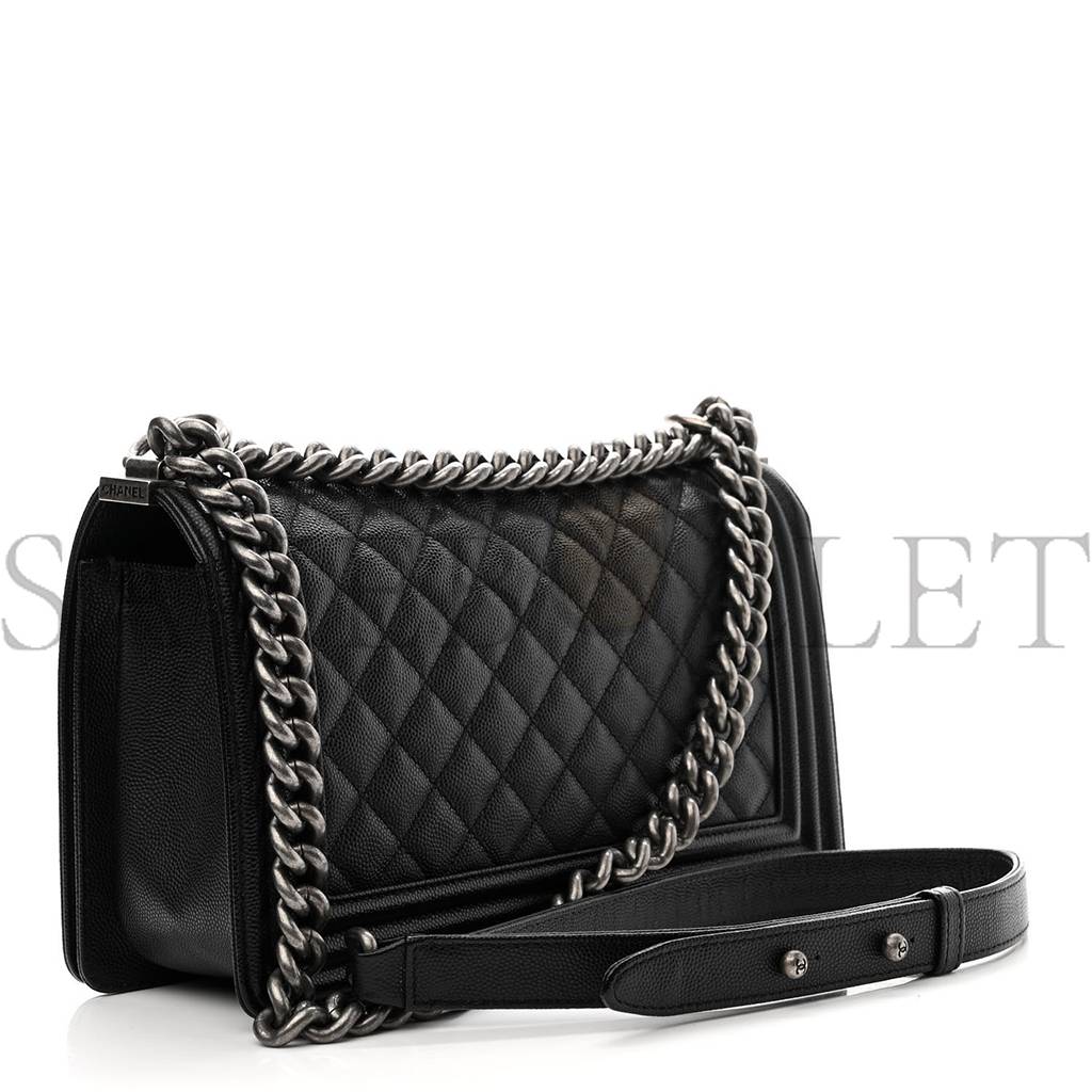 CHANEL CAVIAR QUILTED MEDIUM BOY FLAP BLACK SILVER HARDWARE (25*15*8cm) CHANEL CAVIAR QUILTED MEDIUM BOY FLAP BLACK SILVER HARDWARE (25*15*8cm)