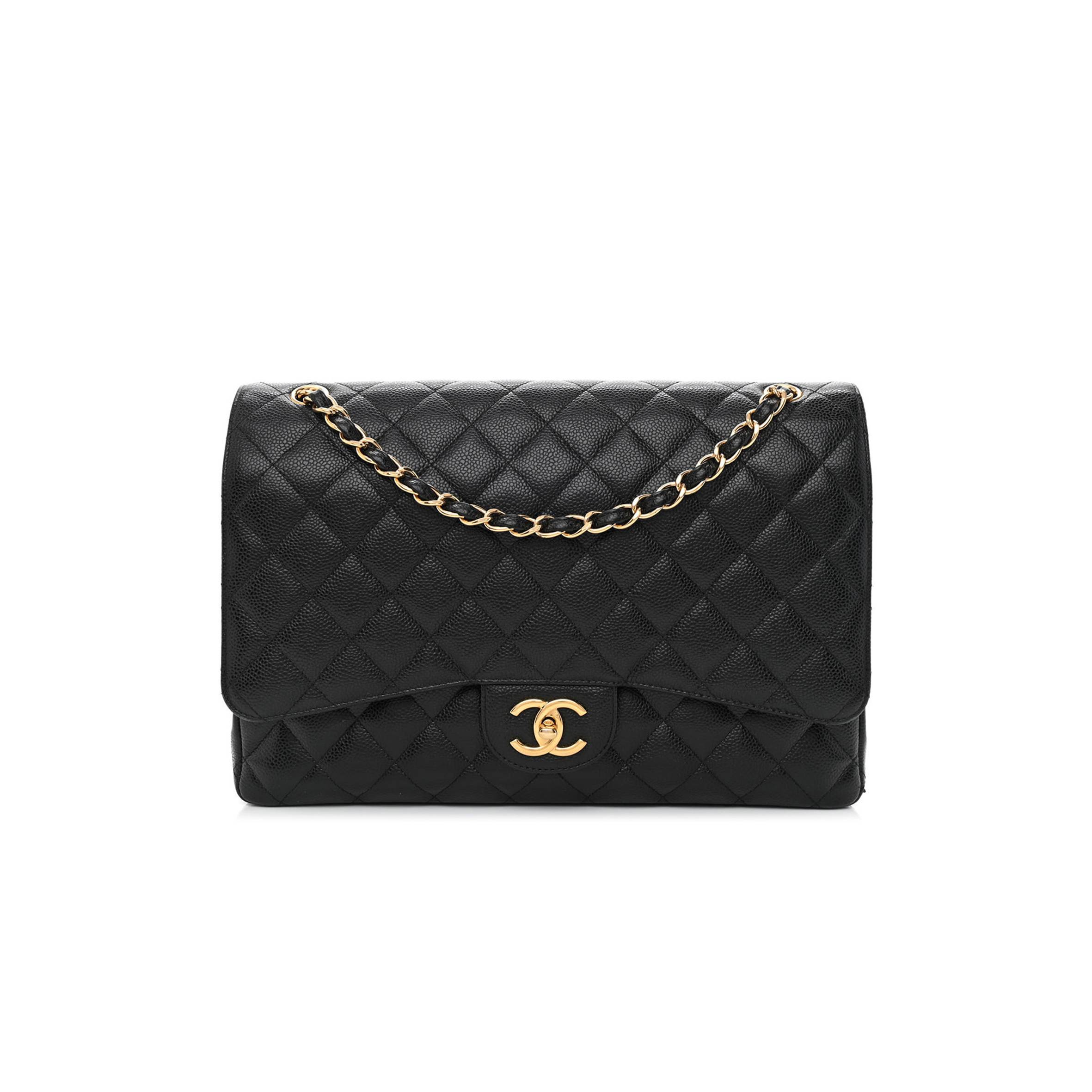 CHANEL CAVIAR QUILTED MAXI DOUBLE FLAP BLACK GOLD HARDWARE (33*22*10cm) CHANEL CAVIAR QUILTED MAXI DOUBLE FLAP BLACK GOLD HARDWARE (33*22*10cm)