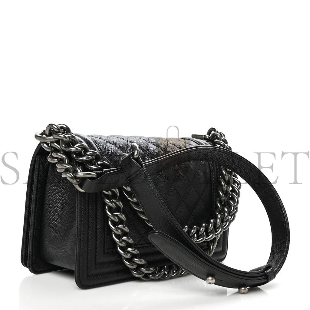 CHANEL CAVIAR QUILTED SMALL BOY FLAP BLACK SILVER HARDWARE (19.7*12.1*7.6cm) CHANEL CAVIAR QUILTED SMALL BOY FLAP BLACK SILVER HARDWARE (19.7*12.1*7.6cm)