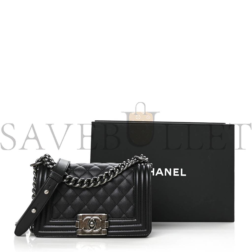 CHANEL CAVIAR QUILTED SMALL BOY FLAP BLACK SILVER HARDWARE (19.7*12.1*7.6cm) CHANEL CAVIAR QUILTED SMALL BOY FLAP BLACK SILVER HARDWARE (19.7*12.1*7.6cm)
