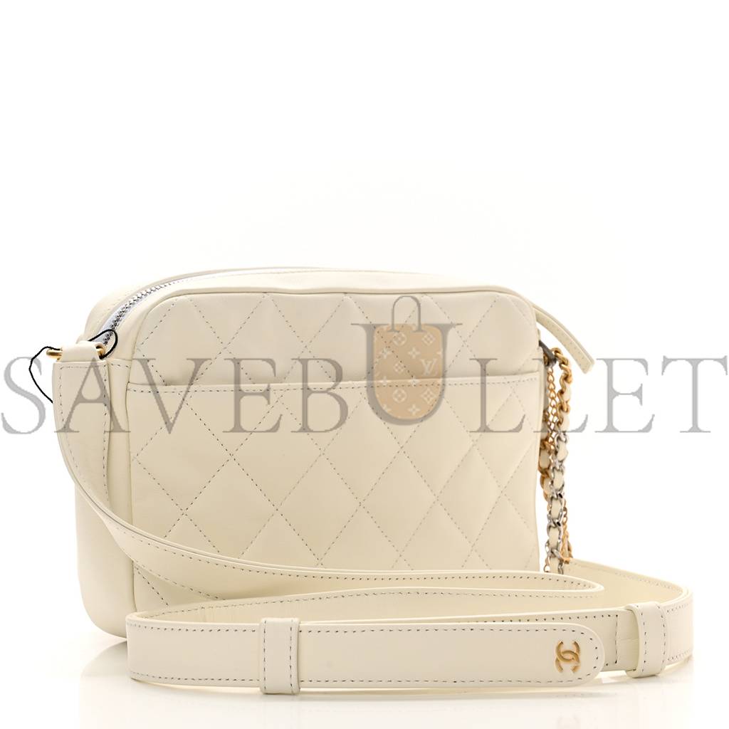 CHANEL CALFSKIN QUILTED SMALL CAMERA CASE WHITE GOLD HARDWARE (21*15*4cm) CHANEL CALFSKIN QUILTED SMALL CAMERA CASE WHITE GOLD HARDWARE (21*15*4cm)