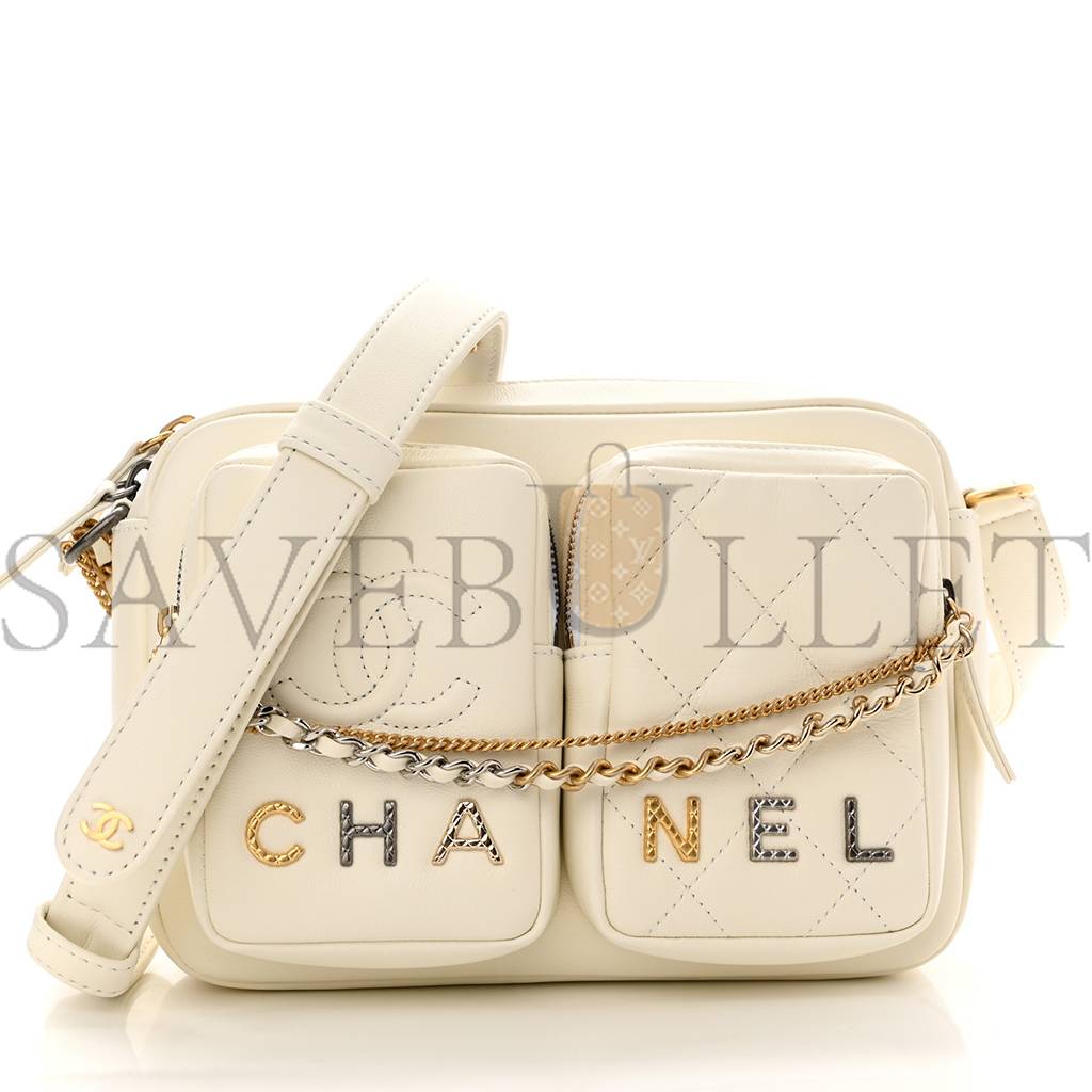 CHANEL CALFSKIN QUILTED SMALL CAMERA CASE WHITE GOLD HARDWARE (21*15*4cm) CHANEL CALFSKIN QUILTED SMALL CAMERA CASE WHITE GOLD HARDWARE (21*15*4cm)