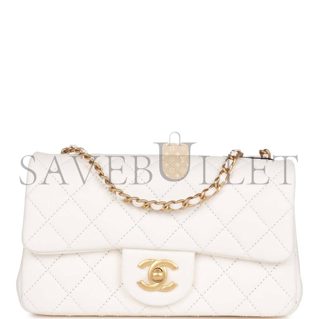 CHANEL PEARL CRUSH MINI RECTANGULAR FLAP BAG WHITE LAMBSKIN ANTIQUE GOLD HARDWARE (20*13*6cm) CHANEL PEARL CRUSH MINI RECTANGULAR FLAP BAG WHITE LAMBSKIN ANTIQUE GOLD HARDWARE (20*13*6cm)