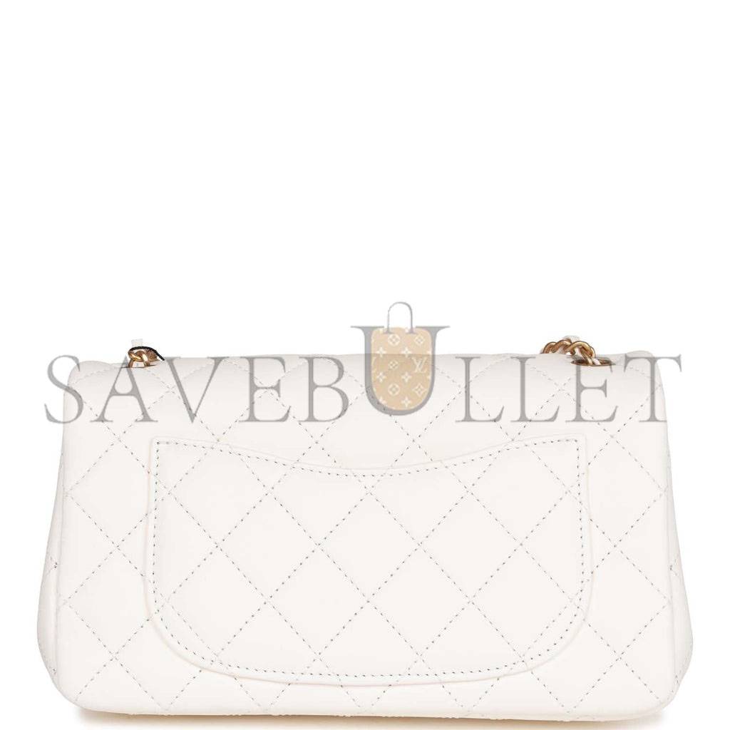 CHANEL PEARL CRUSH MINI RECTANGULAR FLAP BAG WHITE LAMBSKIN ANTIQUE GOLD HARDWARE (20*13*6cm) CHANEL PEARL CRUSH MINI RECTANGULAR FLAP BAG WHITE LAMBSKIN ANTIQUE GOLD HARDWARE (20*13*6cm)