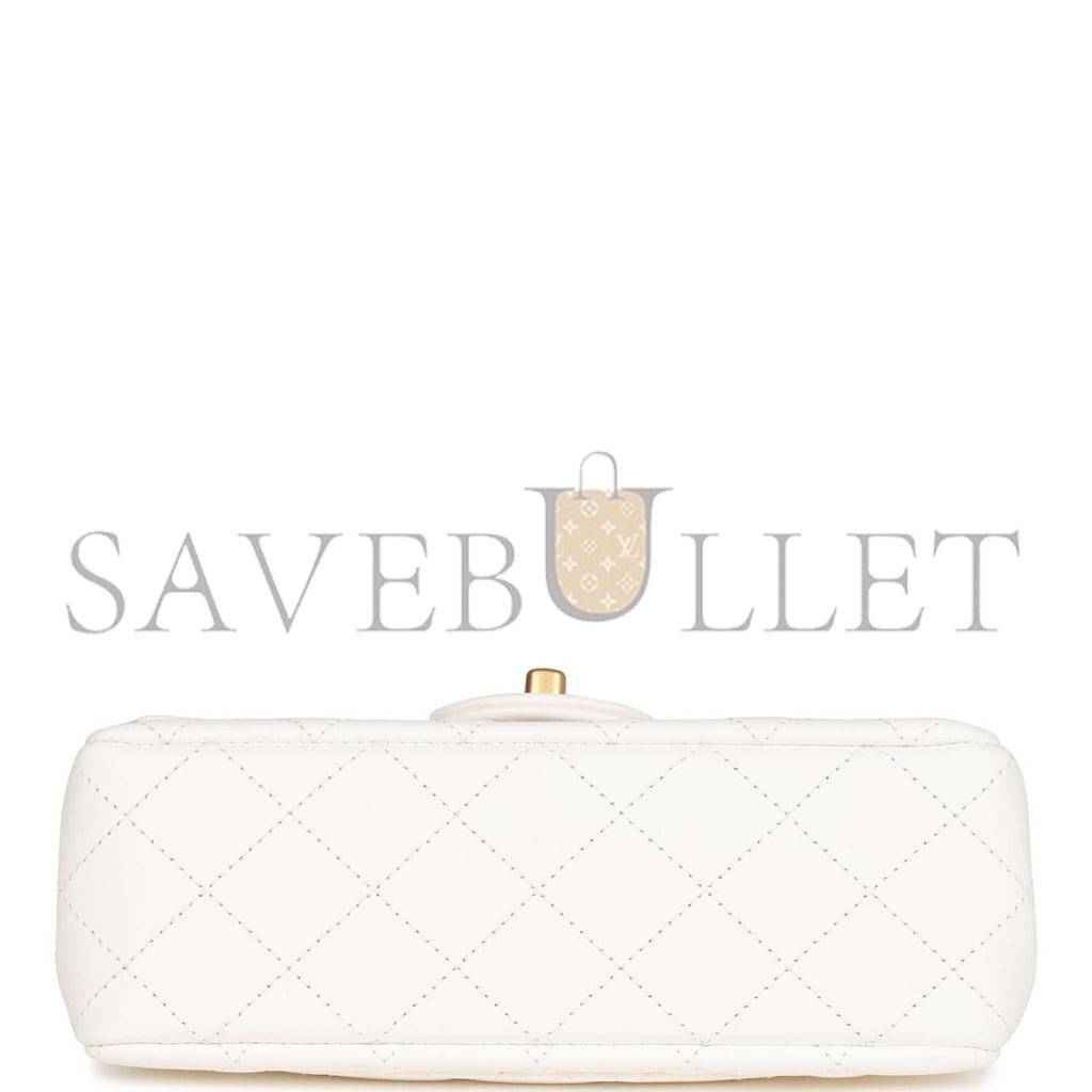 CHANEL PEARL CRUSH MINI RECTANGULAR FLAP BAG WHITE LAMBSKIN ANTIQUE GOLD HARDWARE (20*13*6cm) CHANEL PEARL CRUSH MINI RECTANGULAR FLAP BAG WHITE LAMBSKIN ANTIQUE GOLD HARDWARE (20*13*6cm)