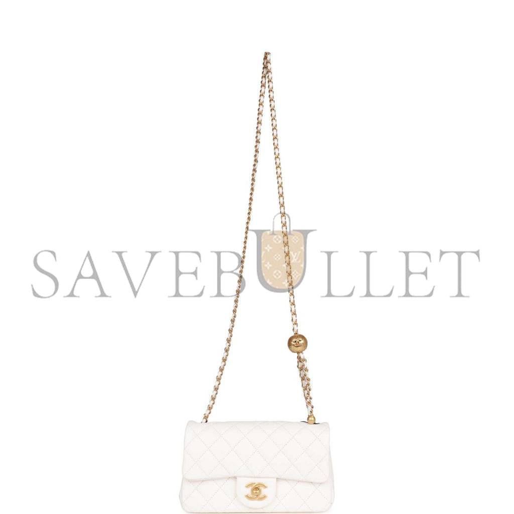 CHANEL PEARL CRUSH MINI RECTANGULAR FLAP BAG WHITE LAMBSKIN ANTIQUE GOLD HARDWARE (20*13*6cm) CHANEL PEARL CRUSH MINI RECTANGULAR FLAP BAG WHITE LAMBSKIN ANTIQUE GOLD HARDWARE (20*13*6cm)