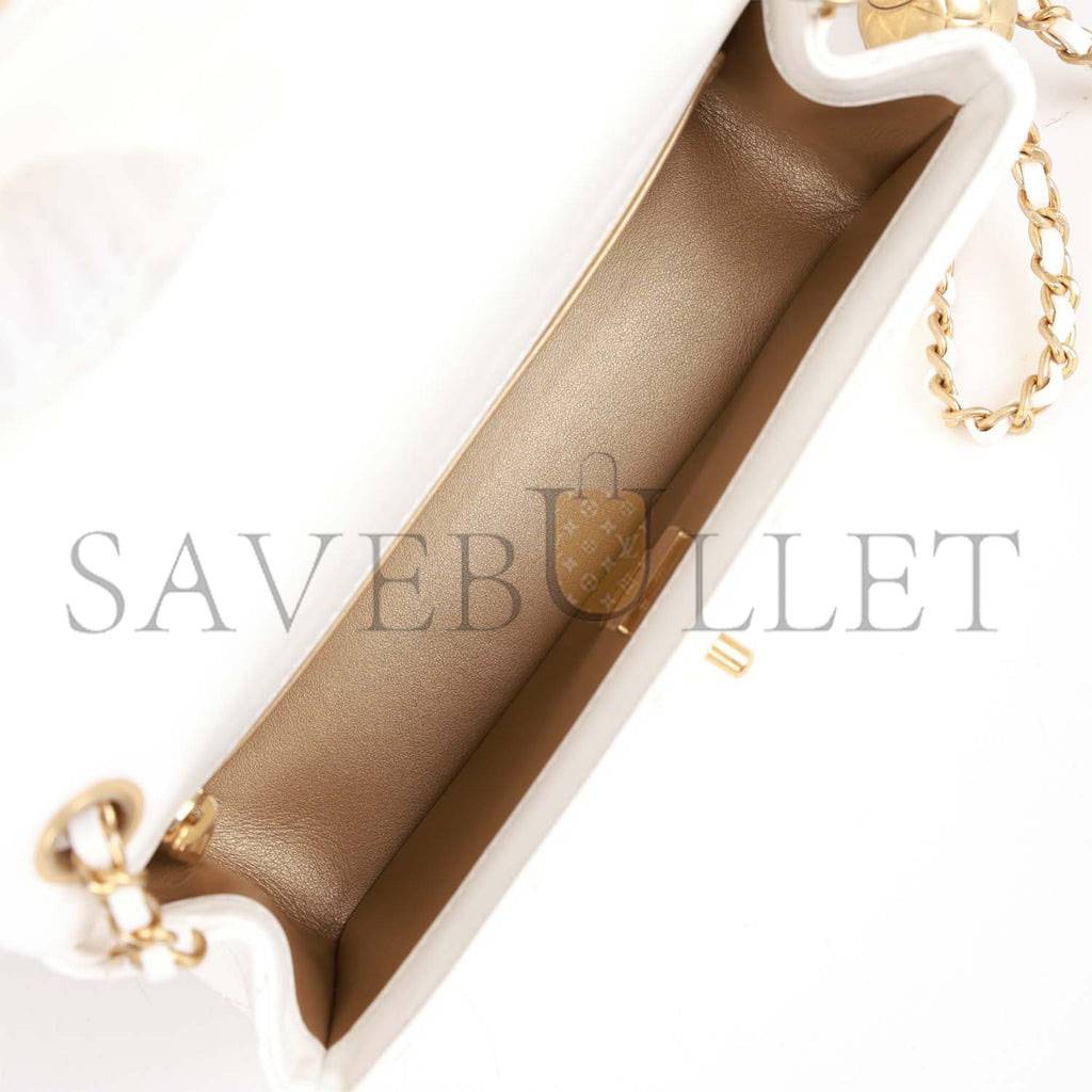 CHANEL PEARL CRUSH MINI RECTANGULAR FLAP BAG WHITE LAMBSKIN ANTIQUE GOLD HARDWARE (20*13*6cm) CHANEL PEARL CRUSH MINI RECTANGULAR FLAP BAG WHITE LAMBSKIN ANTIQUE GOLD HARDWARE (20*13*6cm)
