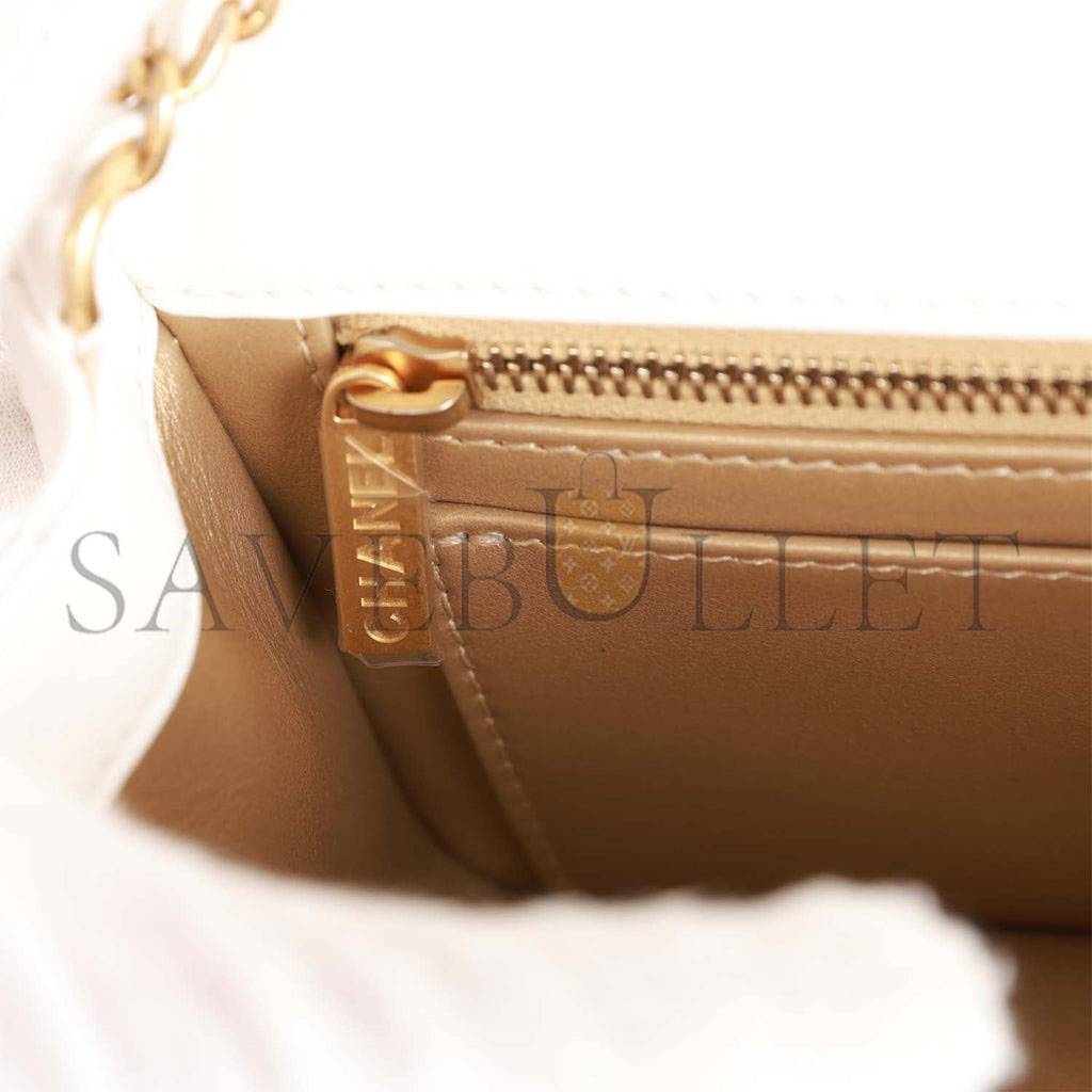 CHANEL PEARL CRUSH MINI RECTANGULAR FLAP BAG WHITE LAMBSKIN ANTIQUE GOLD HARDWARE (20*13*6cm) CHANEL PEARL CRUSH MINI RECTANGULAR FLAP BAG WHITE LAMBSKIN ANTIQUE GOLD HARDWARE (20*13*6cm)
