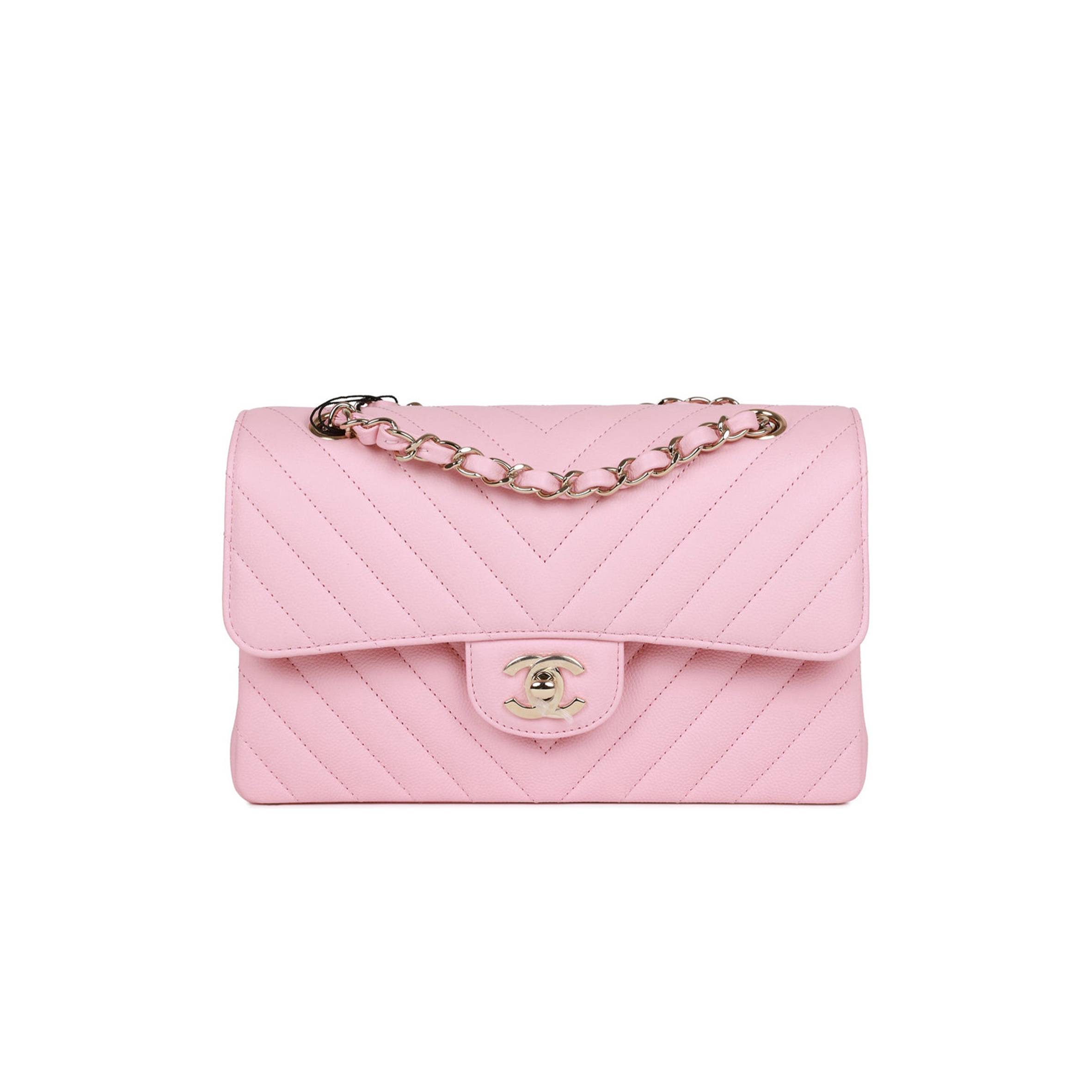CHANEL SMALL CHEVRON CLASSIC DOUBLE FLAP PINK CALFSKIN LIGHT GOLD HARDWARE (23*13*6cm) CHANEL SMALL CHEVRON CLASSIC DOUBLE FLAP PINK CALFSKIN LIGHT GOLD HARDWARE (23*13*6cm)