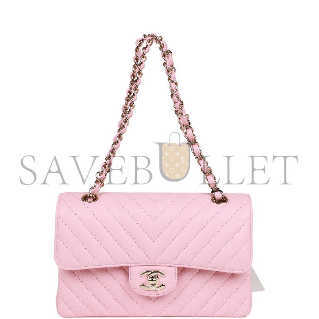 CHANEL SMALL CHEVRON CLASSIC DOUBLE FLAP PINK CALFSKIN LIGHT GOLD HARDWARE (23*13*6cm) CHANEL SMALL CHEVRON CLASSIC DOUBLE FLAP PINK CALFSKIN LIGHT GOLD HARDWARE (23*13*6cm)