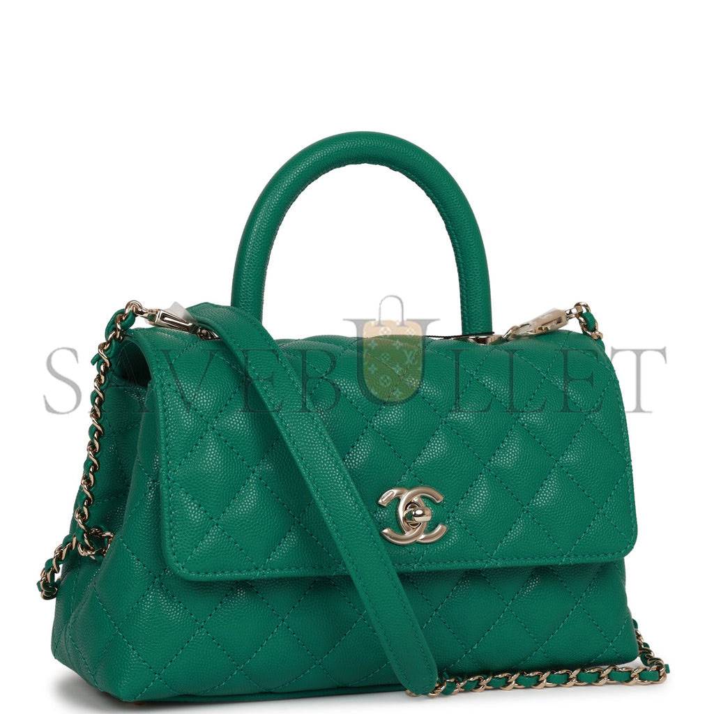 CHANEL SMALL COCO HANDLE FLAP BAG GREEN CAVIAR LIGHT GOLD HARDWARE (23*15*10cm) CHANEL SMALL COCO HANDLE FLAP BAG GREEN CAVIAR LIGHT GOLD HARDWARE (23*15*10cm)