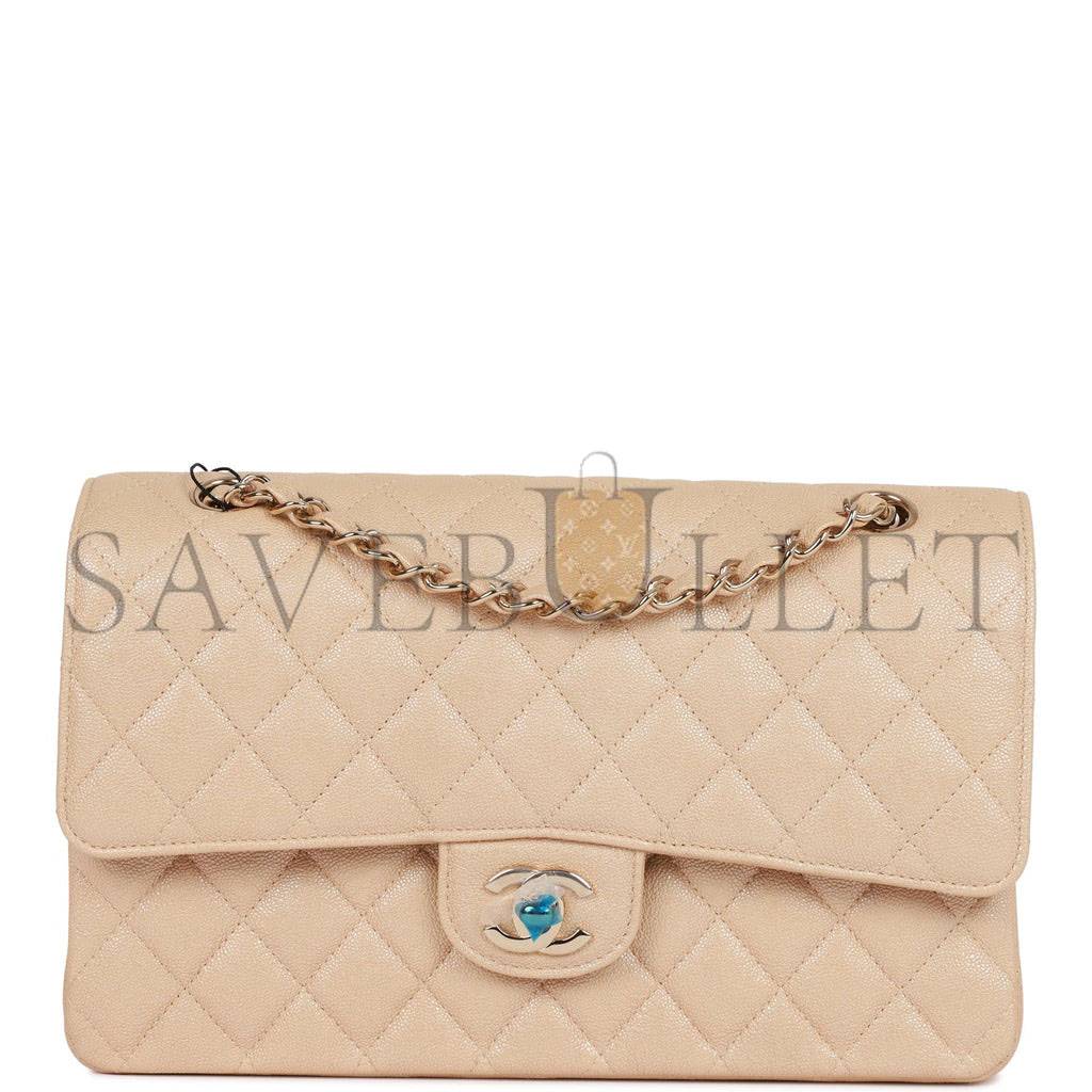 CHANEL MEDIUM CLASSIC DOUBLE FLAP BAG BEIGE IRIDESCENT CAVIAR LIGHT GOLD HARDWARE (25*15*7cm) CHANEL MEDIUM CLASSIC DOUBLE FLAP BAG BEIGE IRIDESCENT CAVIAR LIGHT GOLD HARDWARE (25*15*7cm)