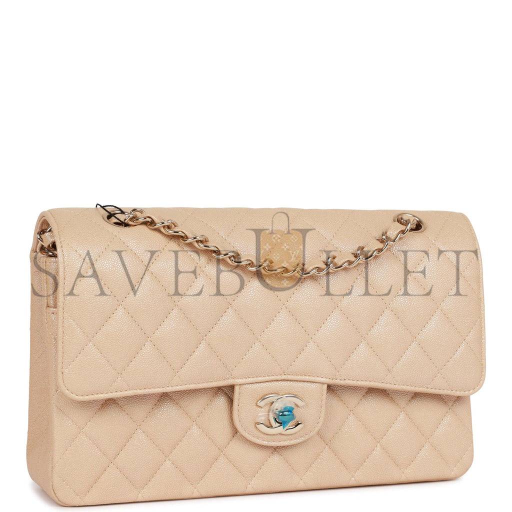 CHANEL MEDIUM CLASSIC DOUBLE FLAP BAG BEIGE IRIDESCENT CAVIAR LIGHT GOLD HARDWARE (25*15*7cm) CHANEL MEDIUM CLASSIC DOUBLE FLAP BAG BEIGE IRIDESCENT CAVIAR LIGHT GOLD HARDWARE (25*15*7cm)