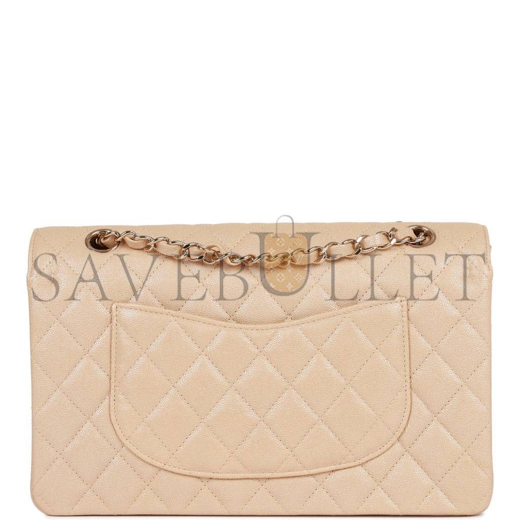 CHANEL MEDIUM CLASSIC DOUBLE FLAP BAG BEIGE IRIDESCENT CAVIAR LIGHT GOLD HARDWARE (25*15*7cm) CHANEL MEDIUM CLASSIC DOUBLE FLAP BAG BEIGE IRIDESCENT CAVIAR LIGHT GOLD HARDWARE (25*15*7cm)