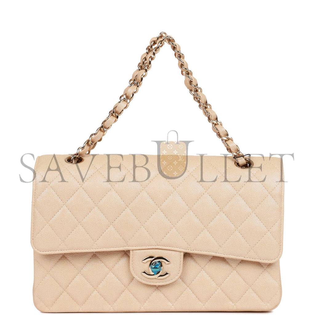 CHANEL MEDIUM CLASSIC DOUBLE FLAP BAG BEIGE IRIDESCENT CAVIAR LIGHT GOLD HARDWARE (25*15*7cm) CHANEL MEDIUM CLASSIC DOUBLE FLAP BAG BEIGE IRIDESCENT CAVIAR LIGHT GOLD HARDWARE (25*15*7cm)