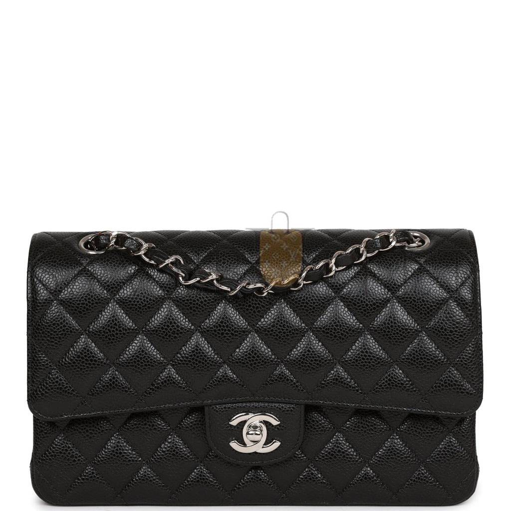 CHANEL MEDIUM CLASSIC DOUBLE FLAP BAG BLACK QUILTED CAVIAR SILVER HARDWARE (25*15*7cm) CHANEL MEDIUM CLASSIC DOUBLE FLAP BAG BLACK QUILTED CAVIAR SILVER HARDWARE (25*15*7cm)