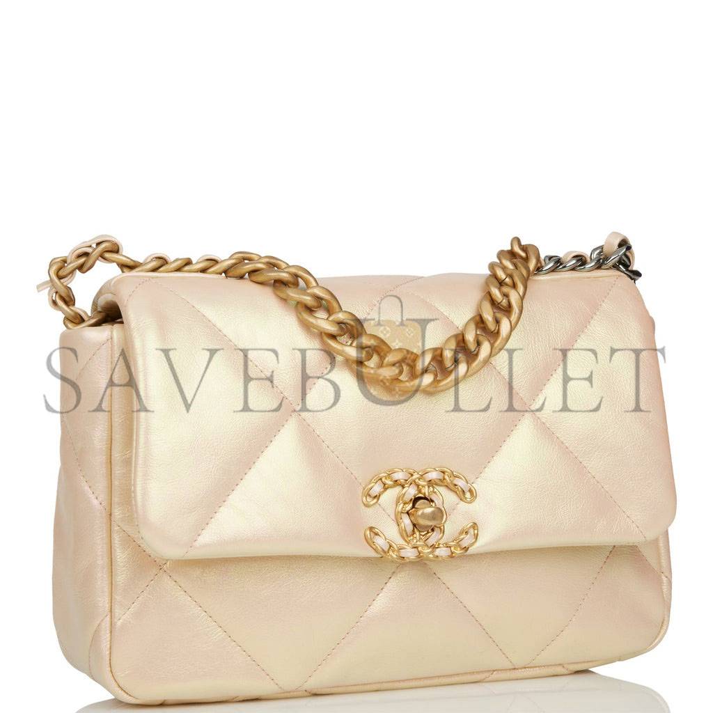 CHANEL MEDIUM 19 FLAP BAG ROSE IRIDESCENT CALFSKIN MIXED HARDWARE (25*16*9cm) CHANEL MEDIUM 19 FLAP BAG ROSE IRIDESCENT CALFSKIN MIXED HARDWARE (25*16*9cm)