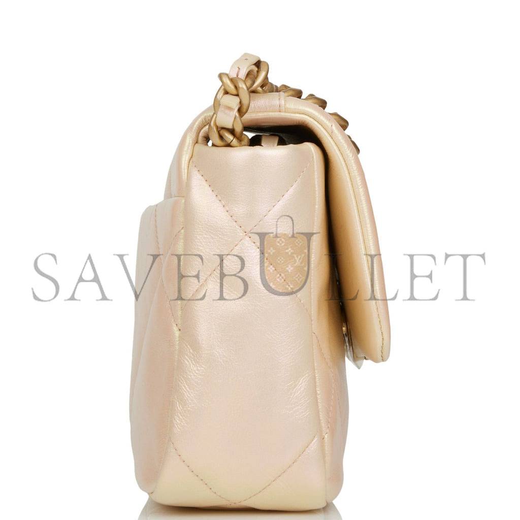 CHANEL MEDIUM 19 FLAP BAG ROSE IRIDESCENT CALFSKIN MIXED HARDWARE (25*16*9cm) CHANEL MEDIUM 19 FLAP BAG ROSE IRIDESCENT CALFSKIN MIXED HARDWARE (25*16*9cm)