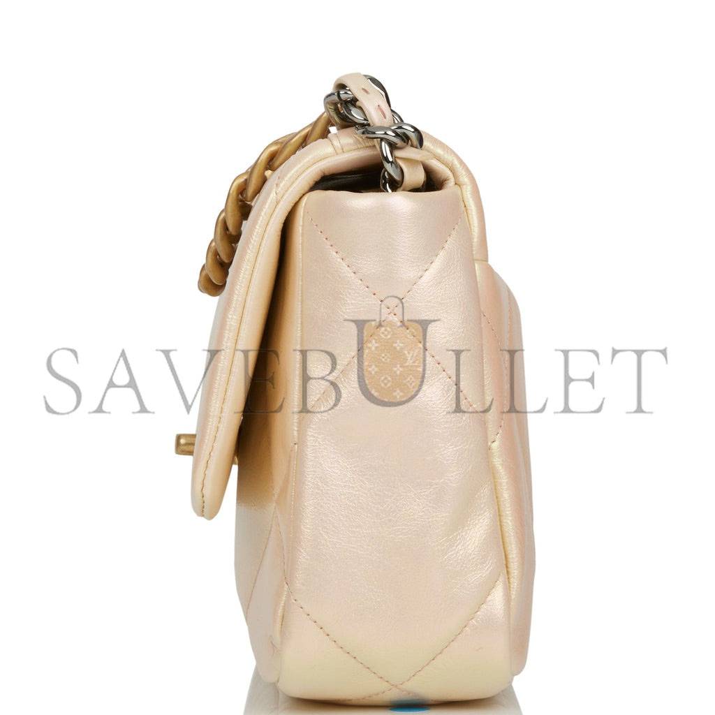 CHANEL MEDIUM 19 FLAP BAG ROSE IRIDESCENT CALFSKIN MIXED HARDWARE (25*16*9cm) CHANEL MEDIUM 19 FLAP BAG ROSE IRIDESCENT CALFSKIN MIXED HARDWARE (25*16*9cm)