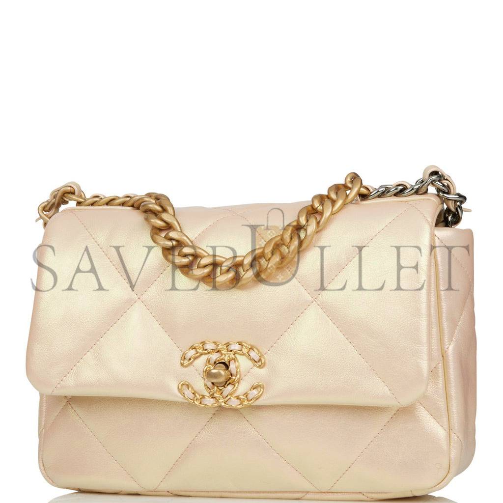 CHANEL MEDIUM 19 FLAP BAG ROSE IRIDESCENT CALFSKIN MIXED HARDWARE (25*16*9cm) CHANEL MEDIUM 19 FLAP BAG ROSE IRIDESCENT CALFSKIN MIXED HARDWARE (25*16*9cm)