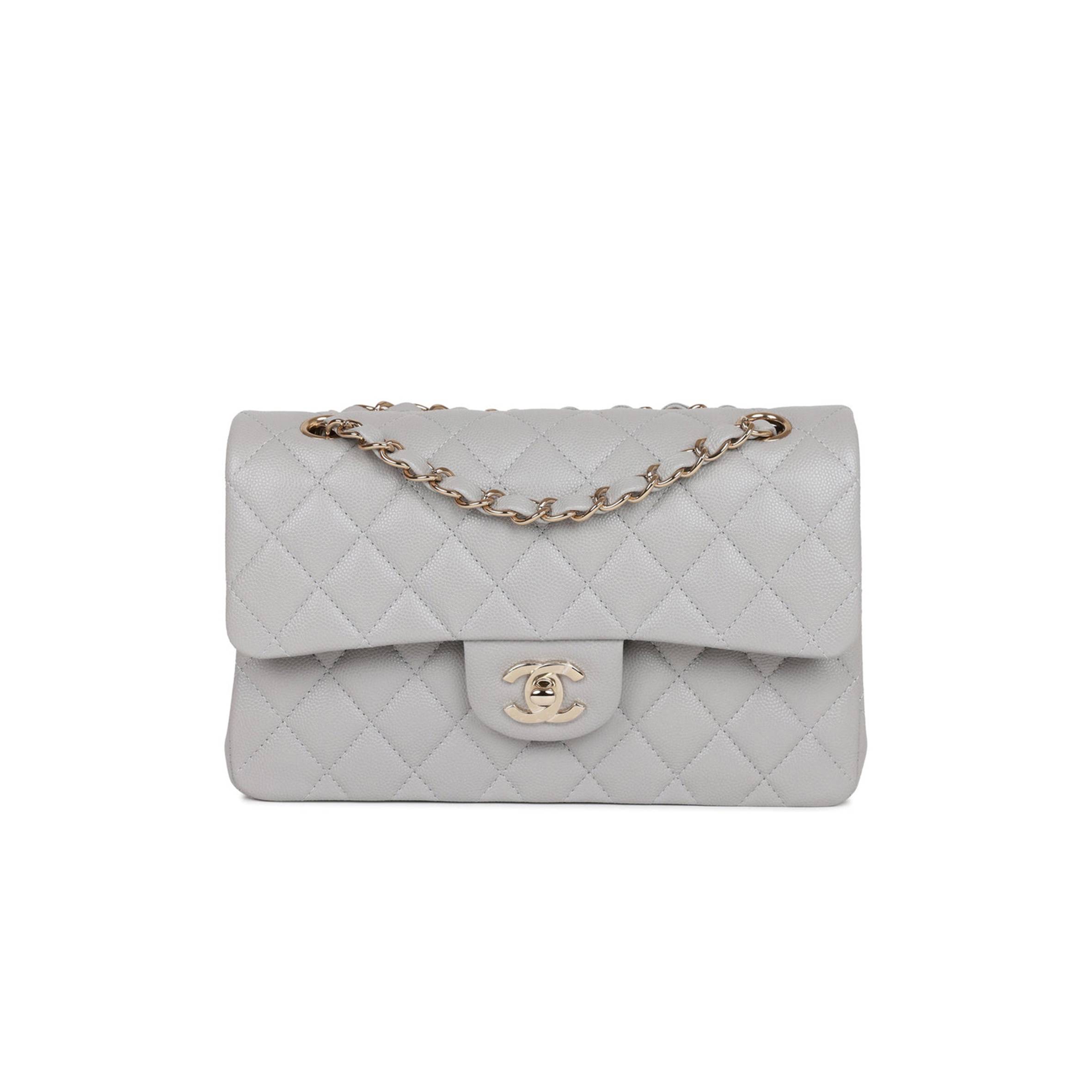 CHANEL SMALL CLASSIC DOUBLE FLAP GREY CAVIAR LIGHT GOLD HARDWARE (23*13*6cm) CHANEL SMALL CLASSIC DOUBLE FLAP GREY CAVIAR LIGHT GOLD HARDWARE (23*13*6cm)
