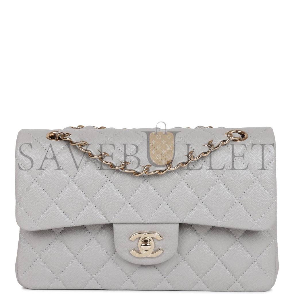 CHANEL SMALL CLASSIC DOUBLE FLAP GREY CAVIAR LIGHT GOLD HARDWARE (23*13*6cm) CHANEL SMALL CLASSIC DOUBLE FLAP GREY CAVIAR LIGHT GOLD HARDWARE (23*13*6cm)