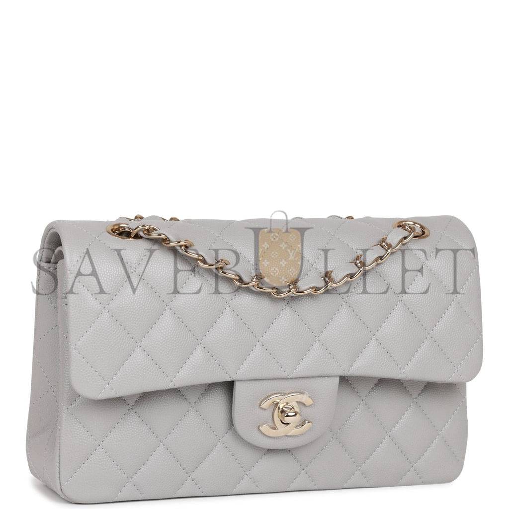 CHANEL SMALL CLASSIC DOUBLE FLAP GREY CAVIAR LIGHT GOLD HARDWARE (23*13*6cm) CHANEL SMALL CLASSIC DOUBLE FLAP GREY CAVIAR LIGHT GOLD HARDWARE (23*13*6cm)