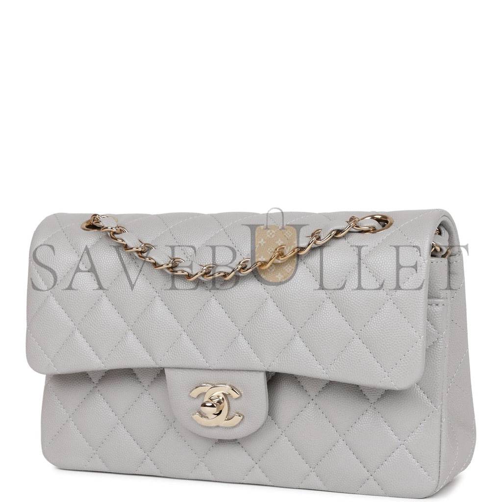 CHANEL SMALL CLASSIC DOUBLE FLAP GREY CAVIAR LIGHT GOLD HARDWARE (23*13*6cm) CHANEL SMALL CLASSIC DOUBLE FLAP GREY CAVIAR LIGHT GOLD HARDWARE (23*13*6cm)