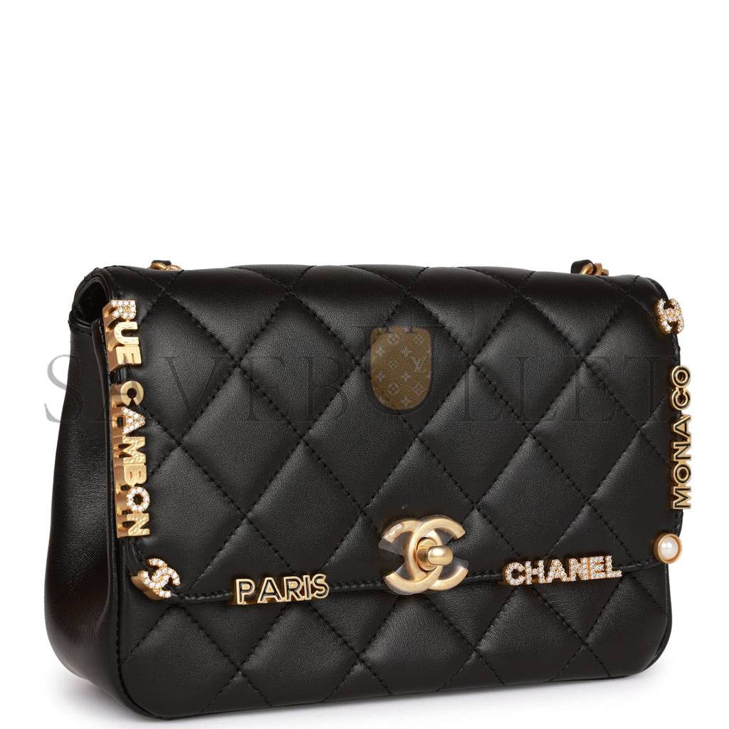 CHANEL MONACO MINI FLAP BAG BLACK LAMBSKIN ANTIQUE GOLD HARDWARE (19*13*8cm) CHANEL MONACO MINI FLAP BAG BLACK LAMBSKIN ANTIQUE GOLD HARDWARE (19*13*8cm)