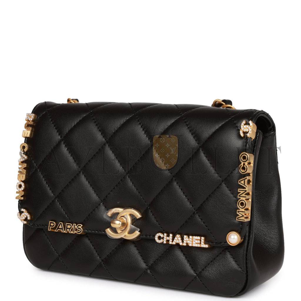 CHANEL MONACO MINI FLAP BAG BLACK LAMBSKIN ANTIQUE GOLD HARDWARE (19*13*8cm) CHANEL MONACO MINI FLAP BAG BLACK LAMBSKIN ANTIQUE GOLD HARDWARE (19*13*8cm)