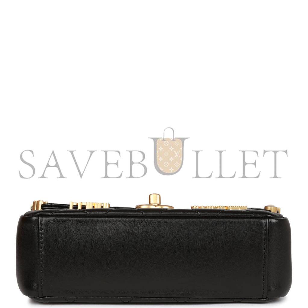 CHANEL MONACO MINI FLAP BAG BLACK LAMBSKIN ANTIQUE GOLD HARDWARE (19*13*8cm) CHANEL MONACO MINI FLAP BAG BLACK LAMBSKIN ANTIQUE GOLD HARDWARE (19*13*8cm)