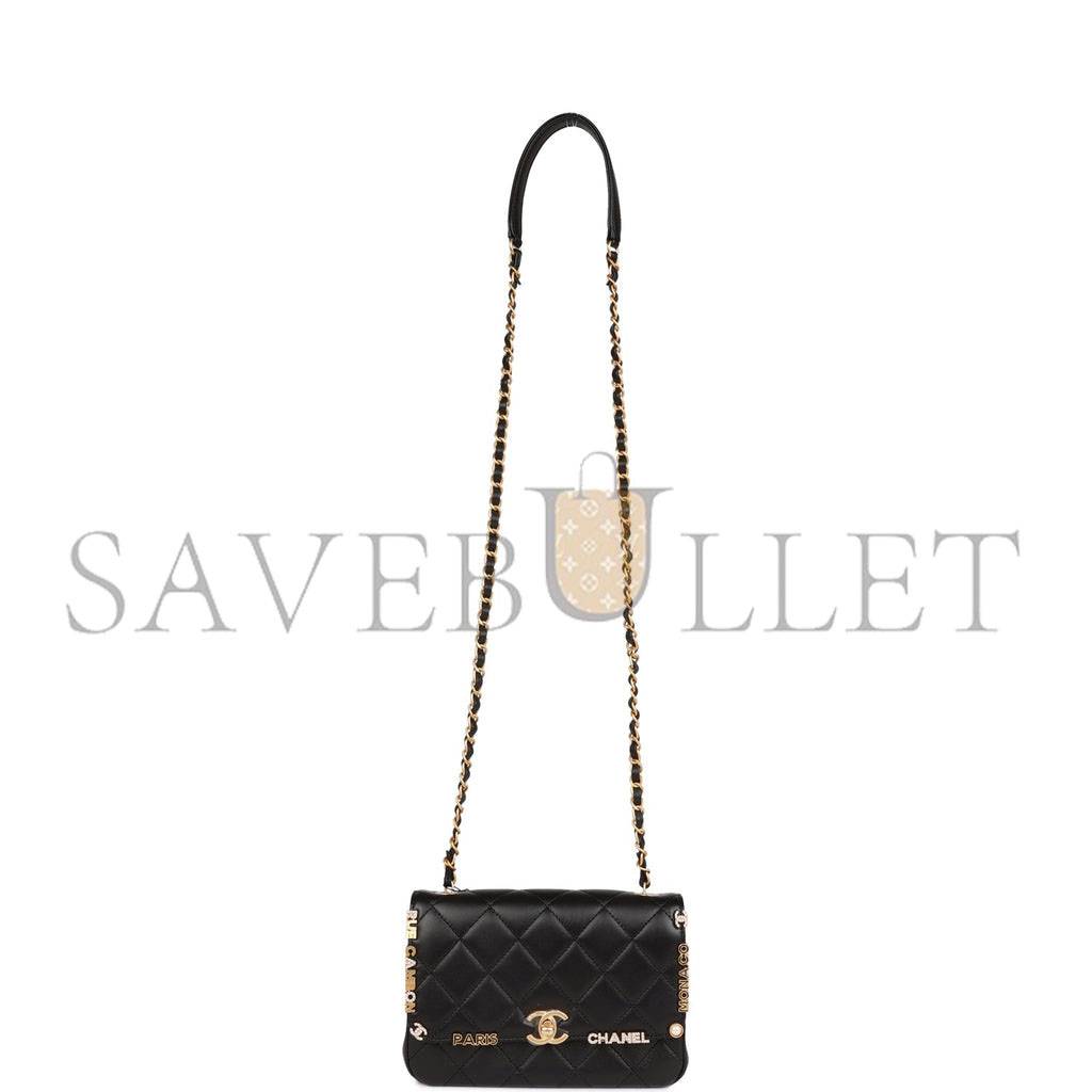 CHANEL MONACO MINI FLAP BAG BLACK LAMBSKIN ANTIQUE GOLD HARDWARE (19*13*8cm) CHANEL MONACO MINI FLAP BAG BLACK LAMBSKIN ANTIQUE GOLD HARDWARE (19*13*8cm)