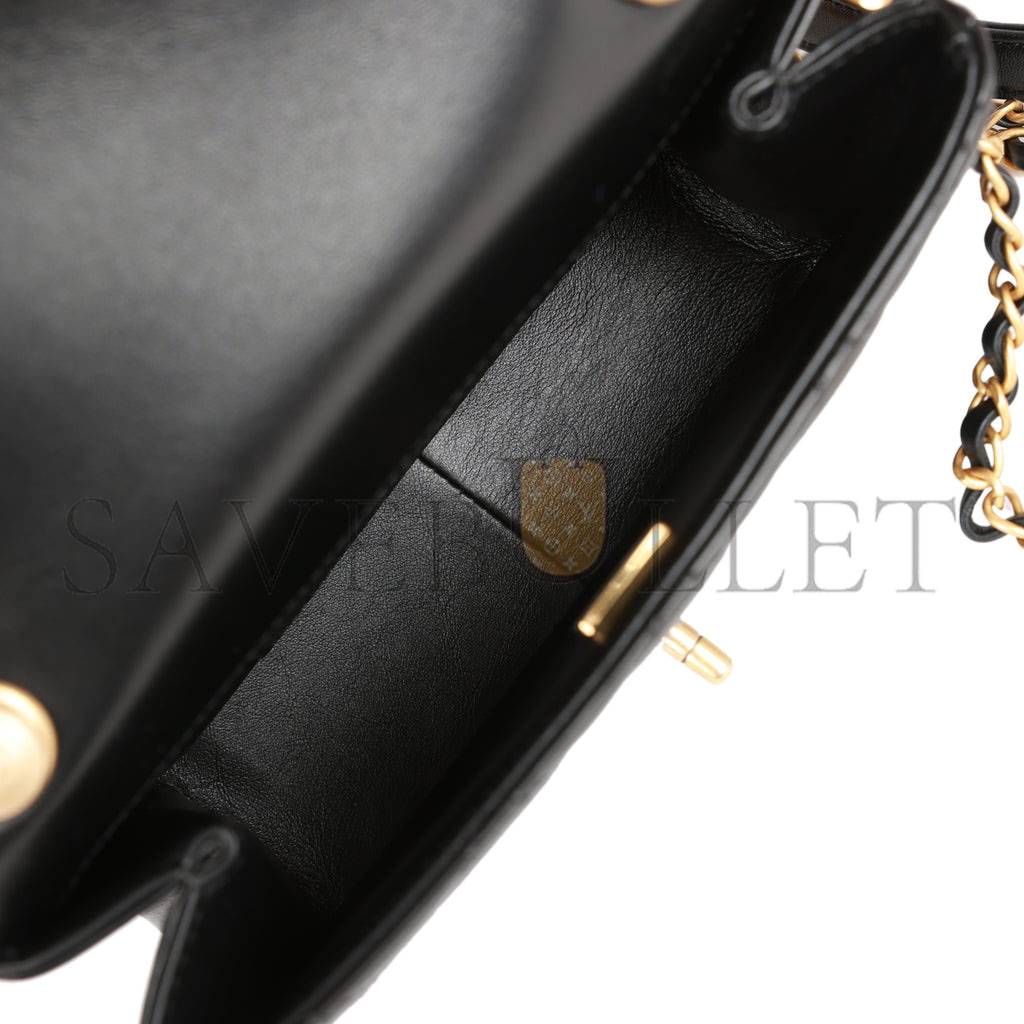 CHANEL MONACO MINI FLAP BAG BLACK LAMBSKIN ANTIQUE GOLD HARDWARE (19*13*8cm) CHANEL MONACO MINI FLAP BAG BLACK LAMBSKIN ANTIQUE GOLD HARDWARE (19*13*8cm)