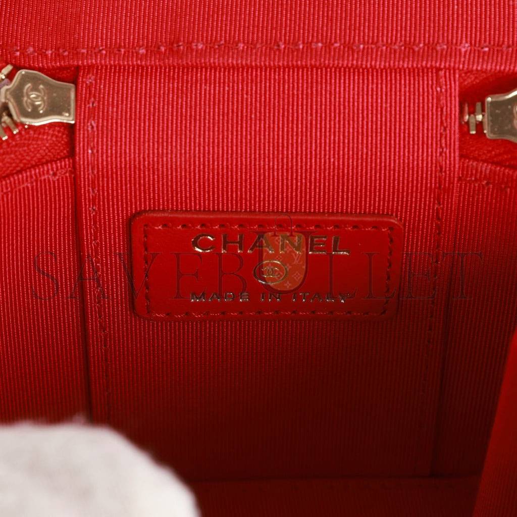 CHANEL CAMELLIA MINI VANITY CASE RED LAMBSKIN LIGHT GOLD HARDWARE (11*9*8cm) CHANEL CAMELLIA MINI VANITY CASE RED LAMBSKIN LIGHT GOLD HARDWARE (11*9*8cm)
