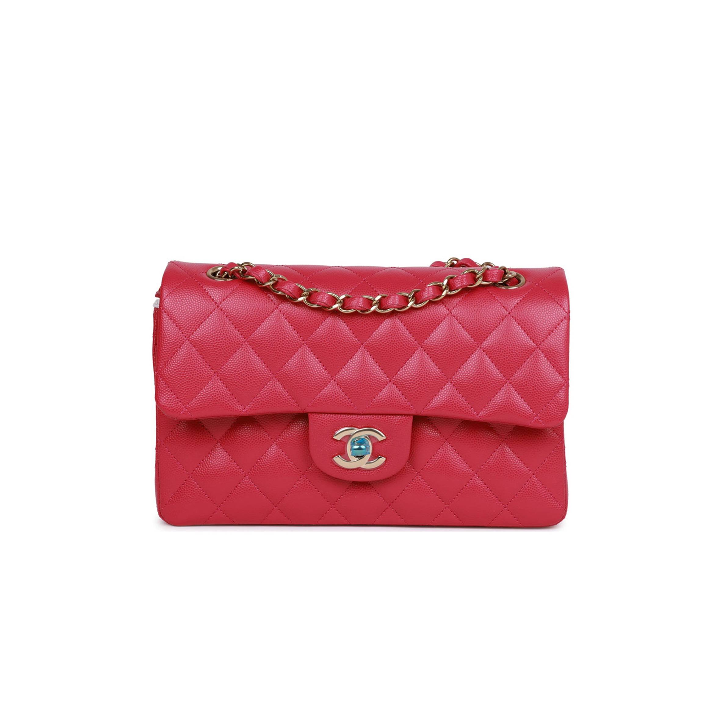 CHANEL SMALL CLASSIC DOUBLE FLAP FUCHSIA CAVIAR LIGHT GOLD HARDWARE (23*13*6cm) CHANEL SMALL CLASSIC DOUBLE FLAP FUCHSIA CAVIAR LIGHT GOLD HARDWARE (23*13*6cm)