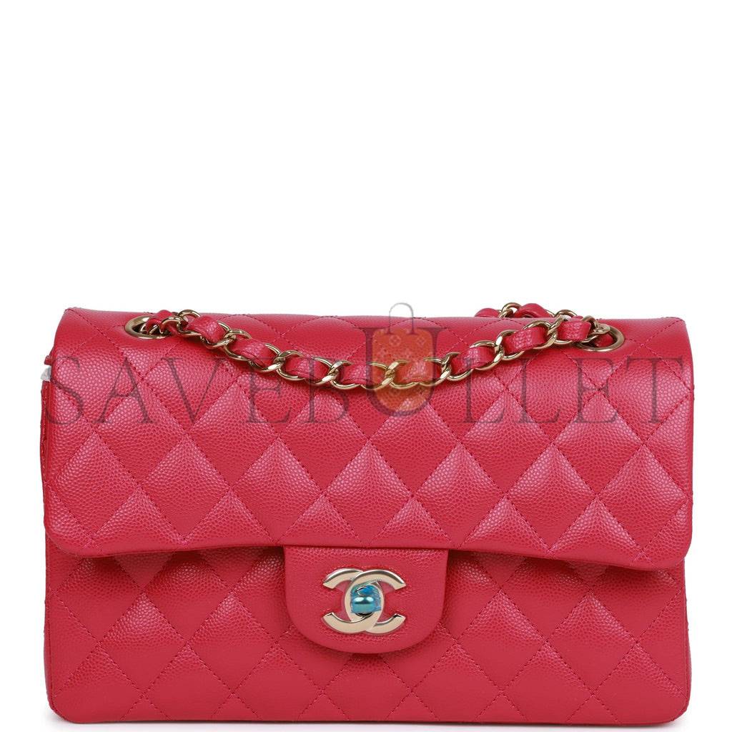 CHANEL SMALL CLASSIC DOUBLE FLAP FUCHSIA CAVIAR LIGHT GOLD HARDWARE (23*13*6cm) CHANEL SMALL CLASSIC DOUBLE FLAP FUCHSIA CAVIAR LIGHT GOLD HARDWARE (23*13*6cm)