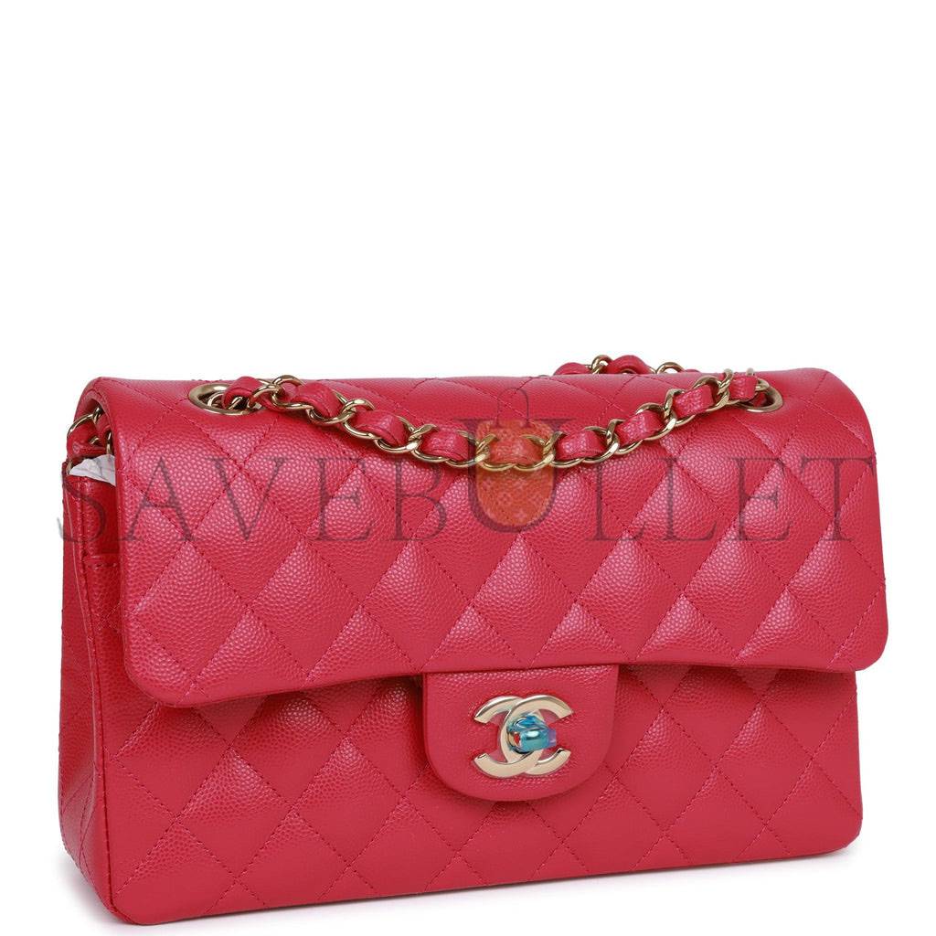 CHANEL SMALL CLASSIC DOUBLE FLAP FUCHSIA CAVIAR LIGHT GOLD HARDWARE (23*13*6cm) CHANEL SMALL CLASSIC DOUBLE FLAP FUCHSIA CAVIAR LIGHT GOLD HARDWARE (23*13*6cm)