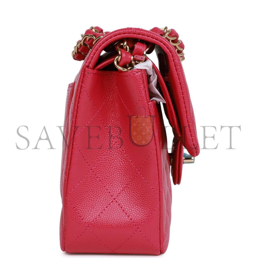 CHANEL SMALL CLASSIC DOUBLE FLAP FUCHSIA CAVIAR LIGHT GOLD HARDWARE (23*13*6cm) CHANEL SMALL CLASSIC DOUBLE FLAP FUCHSIA CAVIAR LIGHT GOLD HARDWARE (23*13*6cm)