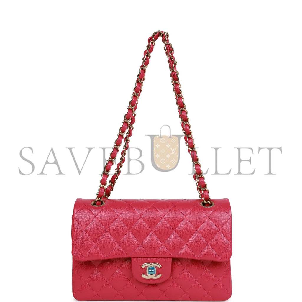 CHANEL SMALL CLASSIC DOUBLE FLAP FUCHSIA CAVIAR LIGHT GOLD HARDWARE (23*13*6cm) CHANEL SMALL CLASSIC DOUBLE FLAP FUCHSIA CAVIAR LIGHT GOLD HARDWARE (23*13*6cm)