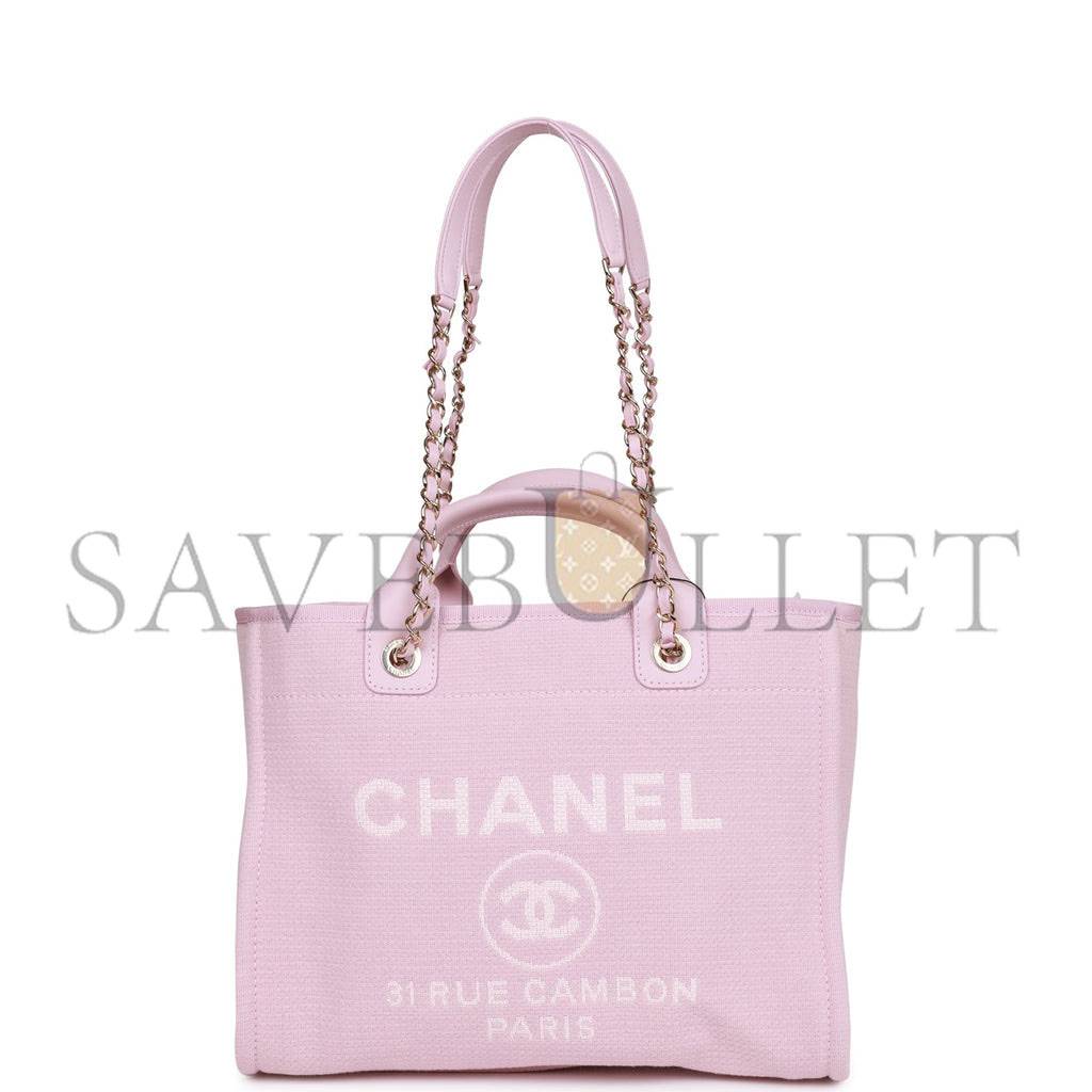 CHANEL SMALL DEAUVILLE SHOPPING BAG PINK BOUCLE LIGHT GOLD HARDWARE (34*27*15cm) CHANEL SMALL DEAUVILLE SHOPPING BAG PINK BOUCLE LIGHT GOLD HARDWARE (34*27*15cm)