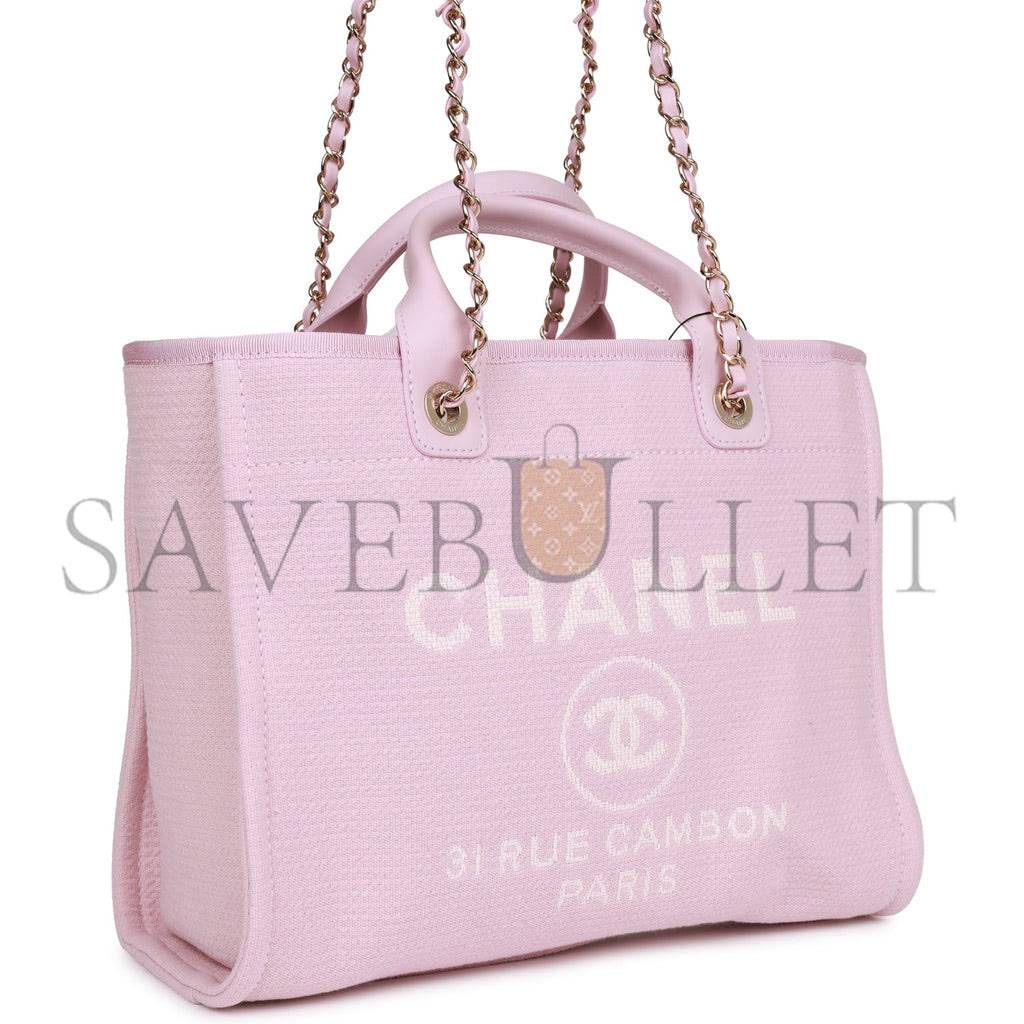 CHANEL SMALL DEAUVILLE SHOPPING BAG PINK BOUCLE LIGHT GOLD HARDWARE (34*27*15cm) CHANEL SMALL DEAUVILLE SHOPPING BAG PINK BOUCLE LIGHT GOLD HARDWARE (34*27*15cm)