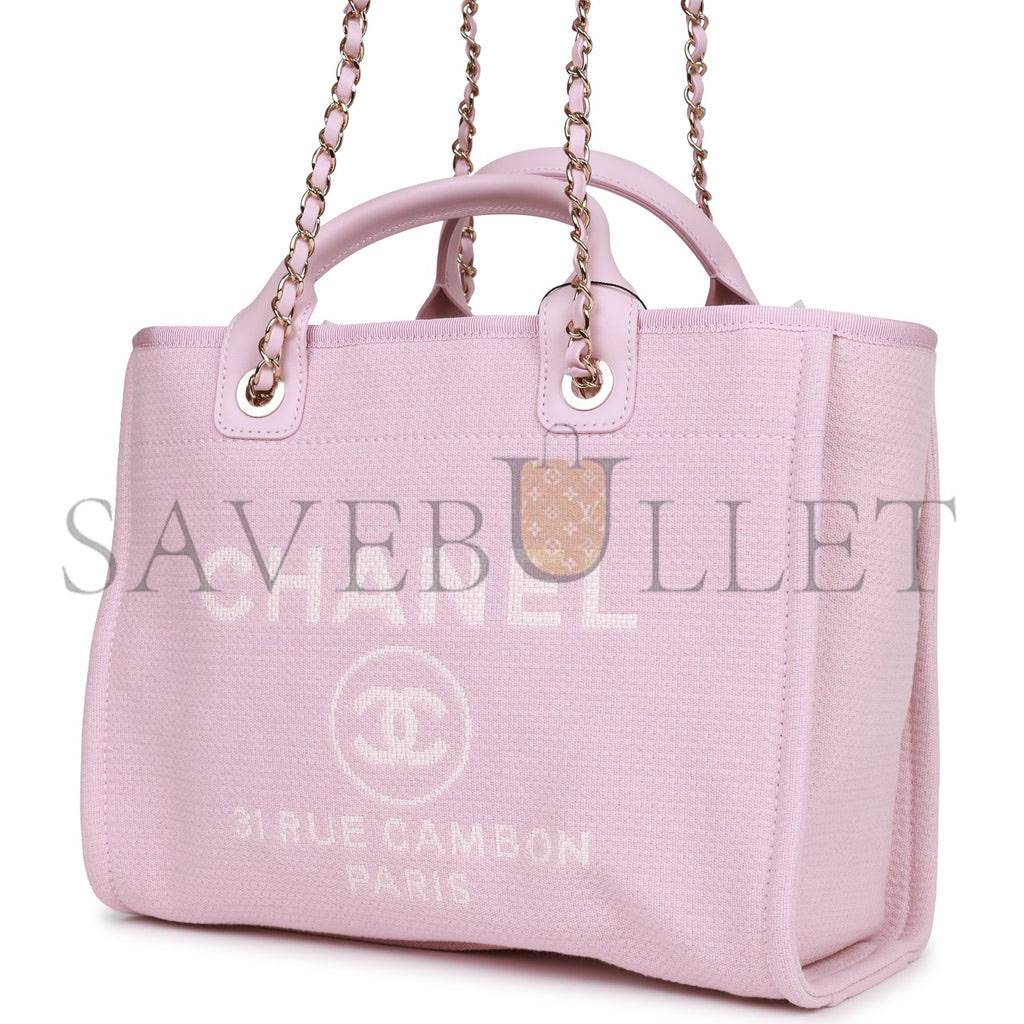 CHANEL SMALL DEAUVILLE SHOPPING BAG PINK BOUCLE LIGHT GOLD HARDWARE (34*27*15cm) CHANEL SMALL DEAUVILLE SHOPPING BAG PINK BOUCLE LIGHT GOLD HARDWARE (34*27*15cm)