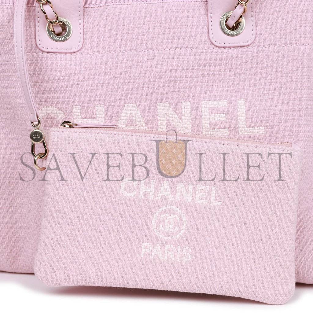 CHANEL SMALL DEAUVILLE SHOPPING BAG PINK BOUCLE LIGHT GOLD HARDWARE (34*27*15cm) CHANEL SMALL DEAUVILLE SHOPPING BAG PINK BOUCLE LIGHT GOLD HARDWARE (34*27*15cm)