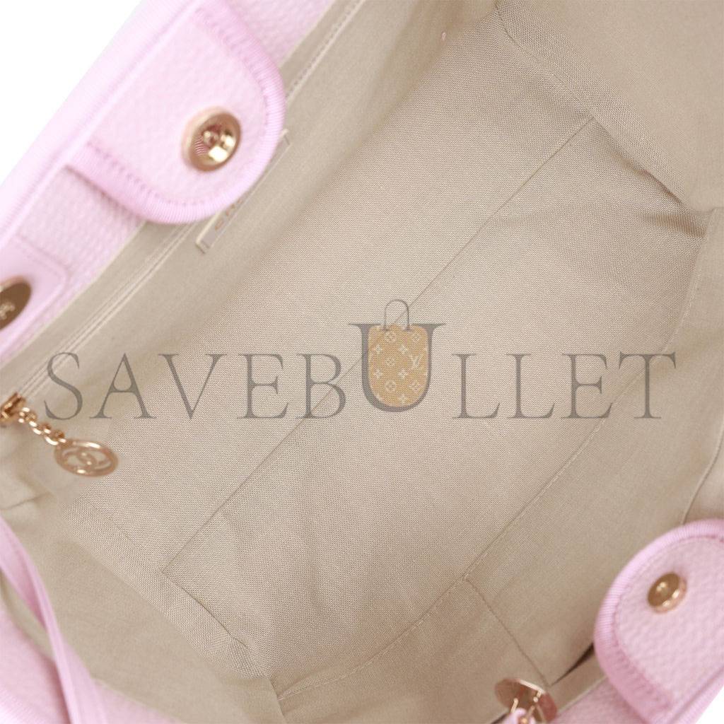 CHANEL SMALL DEAUVILLE SHOPPING BAG PINK BOUCLE LIGHT GOLD HARDWARE (34*27*15cm) CHANEL SMALL DEAUVILLE SHOPPING BAG PINK BOUCLE LIGHT GOLD HARDWARE (34*27*15cm)