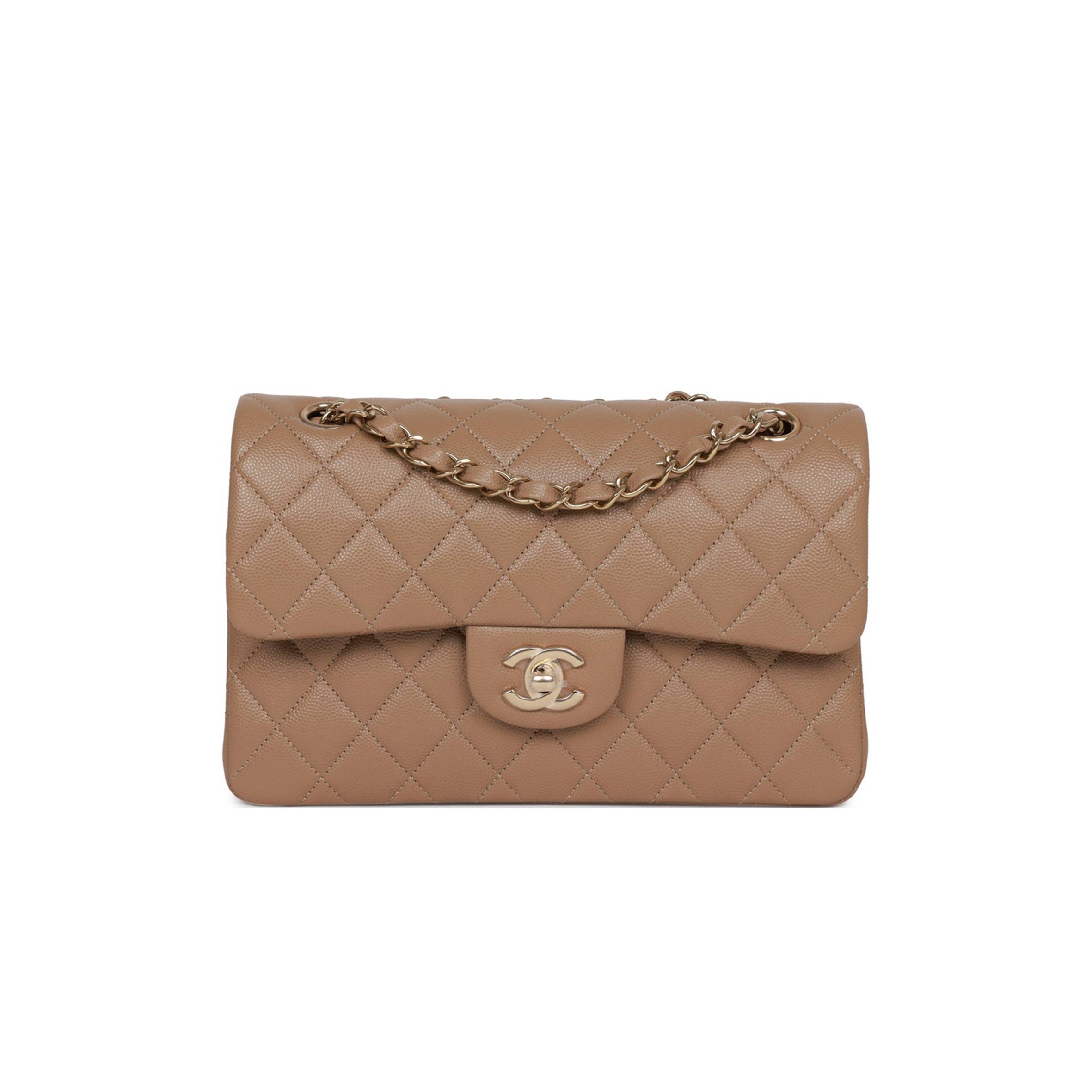 CHANEL SMALL CLASSIC DOUBLE FLAP DARK BEIGE CAVIAR LIGHT GOLD HARDWARE (23*13*6cm) CHANEL SMALL CLASSIC DOUBLE FLAP DARK BEIGE CAVIAR LIGHT GOLD HARDWARE (23*13*6cm)