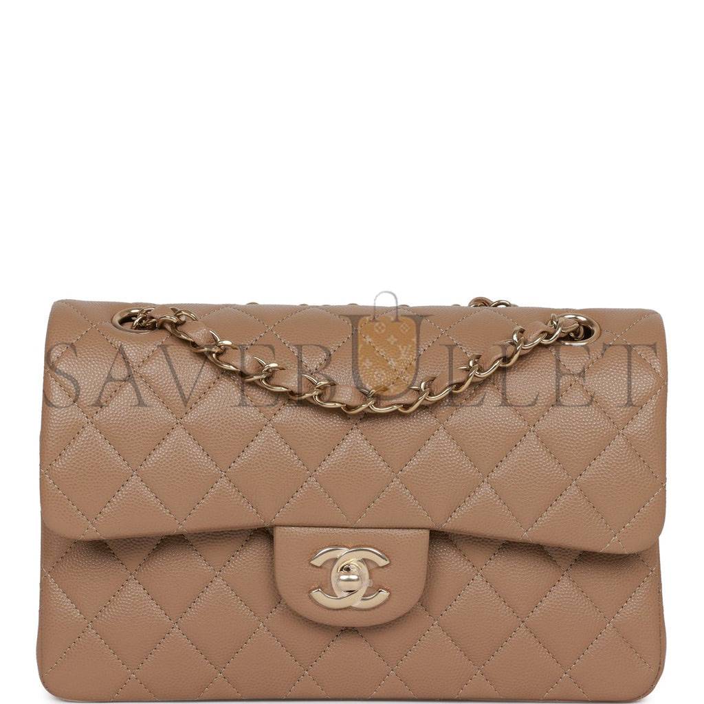 CHANEL SMALL CLASSIC DOUBLE FLAP DARK BEIGE CAVIAR LIGHT GOLD HARDWARE (23*13*6cm) CHANEL SMALL CLASSIC DOUBLE FLAP DARK BEIGE CAVIAR LIGHT GOLD HARDWARE (23*13*6cm)
