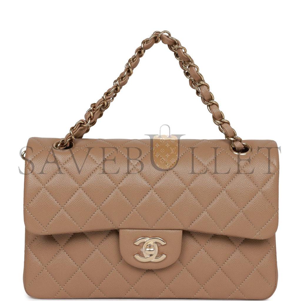 CHANEL SMALL CLASSIC DOUBLE FLAP DARK BEIGE CAVIAR LIGHT GOLD HARDWARE (23*13*6cm) CHANEL SMALL CLASSIC DOUBLE FLAP DARK BEIGE CAVIAR LIGHT GOLD HARDWARE (23*13*6cm)